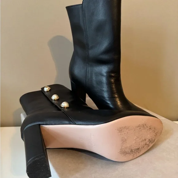 Jimmy Choo Elegant Black Leather Women's Boots with Pearl Accents, Size 38 - Picture 4 of 4